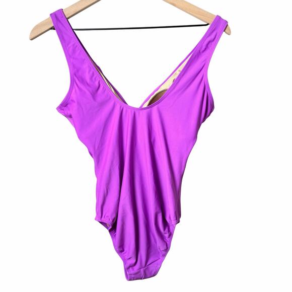 New Shore Shapes Swimwear Purple One-Piece Swimsuit Gold Detail Women's Size 10 - Picture 2 of 8